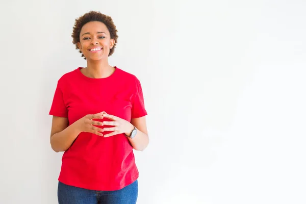 Jonge Mooie Afro Amerikaanse Vrouw Witte Achtergrond Handen Elkaar Vingers — Stockfoto