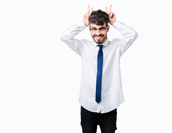 Joven Hombre Negocios Guapo Con Gafas Sobre Fondo Aislado Posando — Foto de Stock