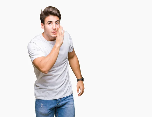 Young Handsome Man Wearing White Shirt Isolated Background Hand Mouth — Stock Photo, Image