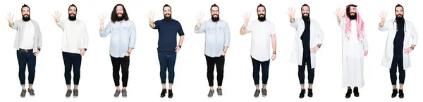 Colagem Jovem Com Barba Cabelos Longos Sobre Fundo Isolado Branco — Fotografia de Stock