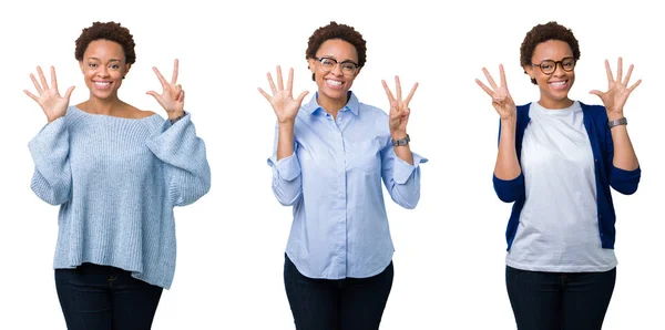 Unga Afroamerikanska Kvinna Med Afro Hår Över Isolerade Bakgrund Visar — Stockfoto