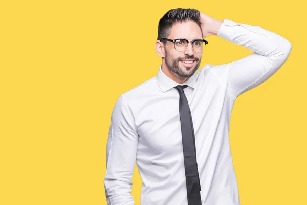 Jovem Homem Negócios Bonito Usando Óculos Sobre Fundo Isolado Sorrindo — Fotografia de Stock