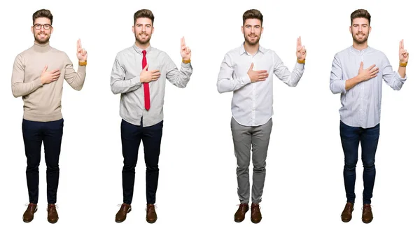 Collage Van Knappe Jonge Business Man Witte Geïsoleerde Achtergrond Vloeken — Stockfoto