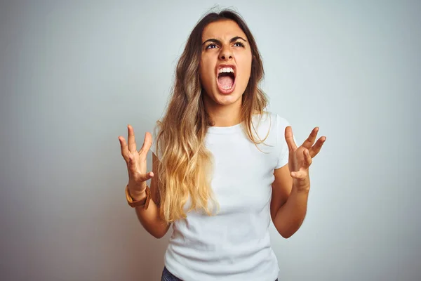 Mujer Hermosa Joven Vistiendo Casual Camiseta Blanca Sobre Fondo Aislado — Foto de Stock