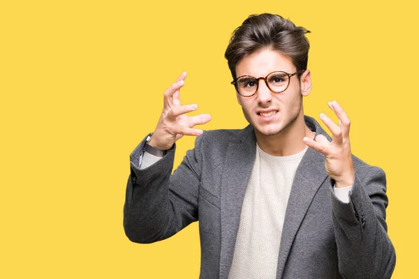 Young Business Man Wearing Glasses Isolated Background Shouting Frustrated Rage — Stock Photo, Image