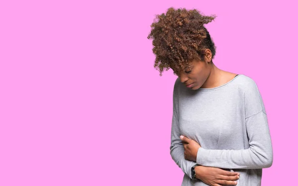 Hermosa Mujer Afroamericana Joven Sobre Fondo Aislado Con Mano Estómago — Foto de Stock