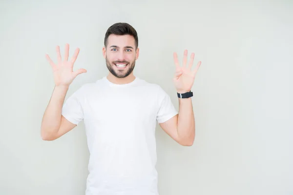 Jovem Bonito Homem Vestindo Casual Branco Shirt Sobre Isolado Fundo — Fotografia de Stock