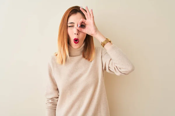 Redhead Woman Wearing Elegant Turtleneck Sweater Standing Isolated White Background — Stock Photo, Image