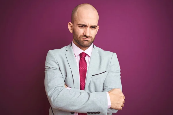 Young Business Man Wearing Suit Tie Purple Isolated Background Skeptic — Stock Photo, Image