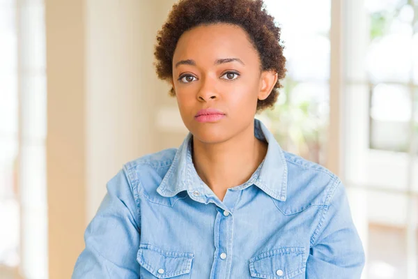 Young Beautiful African American Woman Serious Expression Face Simple Natural — Stock Photo, Image