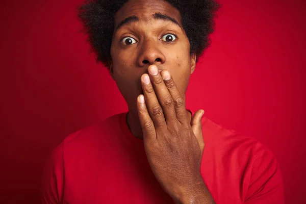 Joven Americano Con Pelo Afro Vistiendo Camiseta Pie Sobre Aislado —  Fotos de Stock