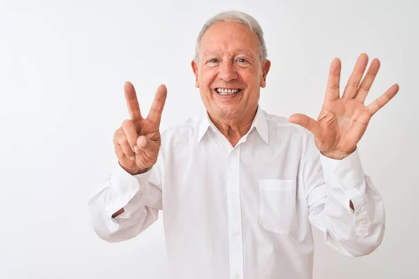 Senior Grey Haired Man Wearing Elegant Shirt Standing Isolated White — Stock Photo, Image