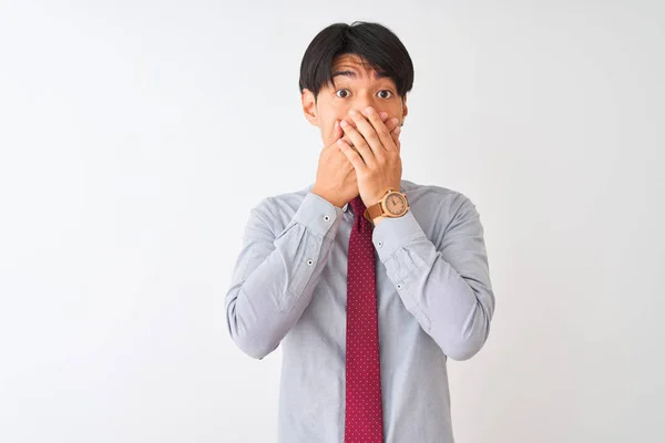 Chinese Businessman Wearing Elegant Tie Standing Isolated White Background Shocked — Stock Photo, Image