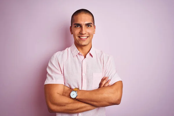 Young Handsome Man Wearing Elegant Shirt Pink Isolated Background Happy — Stock Photo, Image