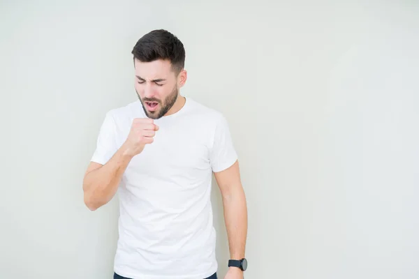 Hombre Guapo Joven Que Usa Una Camiseta Blanca Casual Sobre —  Fotos de Stock