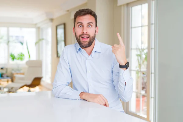 Handsome Business Man Pointing Finger Successful Idea Exited Happy Number — Stock Photo, Image