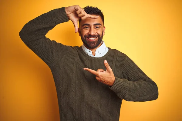 Giovane Uomo Indiano Indossa Maglione Verde Camicia Piedi Sopra Isolato — Foto Stock