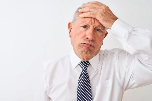 Hombre Negocios Pelo Gris Mayor Con Corbata Pie Sobre Fondo — Foto de Stock