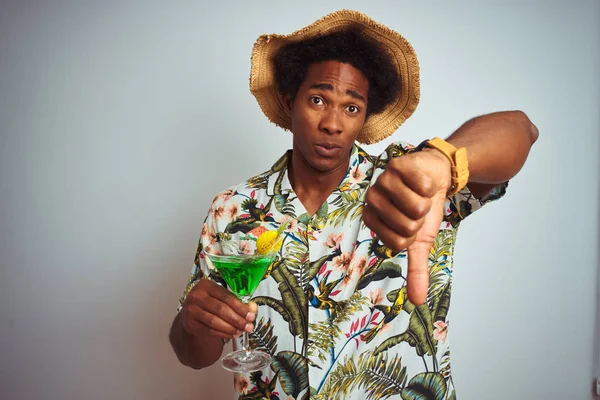 Afro Ember Ünnepek Viselt Nyári Kalap Ivás Koktél Több Mint — Stock Fotó