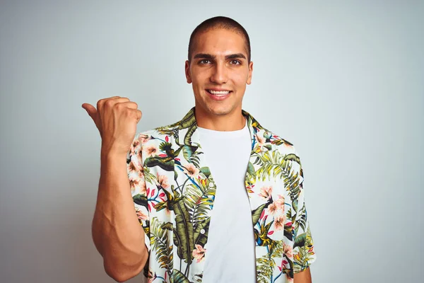 Young Handsome Man Holidays Wearing Hawaiian Shirt White Background Smiling — Stock Photo, Image