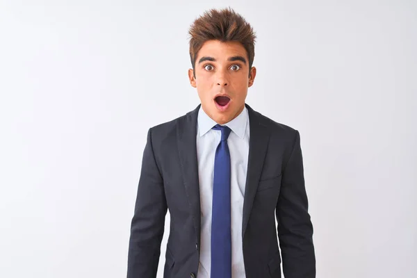 Young Handsome Businessman Wearing Suit Standing Isolated White Background Afraid — Stock Photo, Image