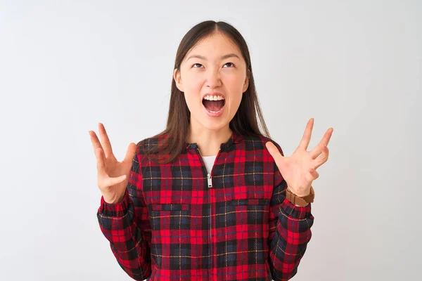 Mladá Čínská Žena Neformální Kazajce Stojící Nad Izolovaným Bílým Pozadím — Stock fotografie