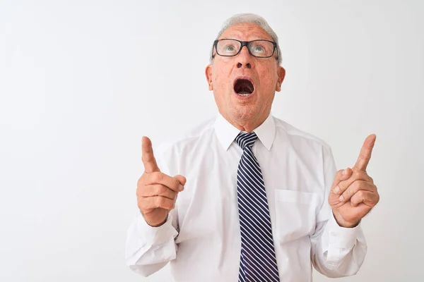 Senior Hombre Negocios Pelo Gris Con Corbata Gafas Sobre Fondo —  Fotos de Stock
