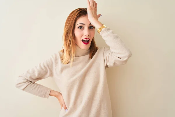 Redhead Woman Wearing Elegant Turtleneck Sweater Standing Isolated White Background — Stock Photo, Image