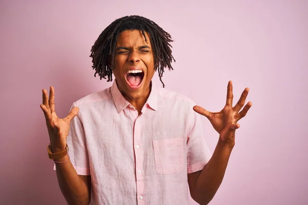 Afro American Man Dreadlocks Wearing Elegant Shirt Standing Isolated Pink — Stock Photo, Image