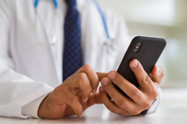 Close Middle Age Doctor Man Hands Using Smartphone — Stock Photo, Image