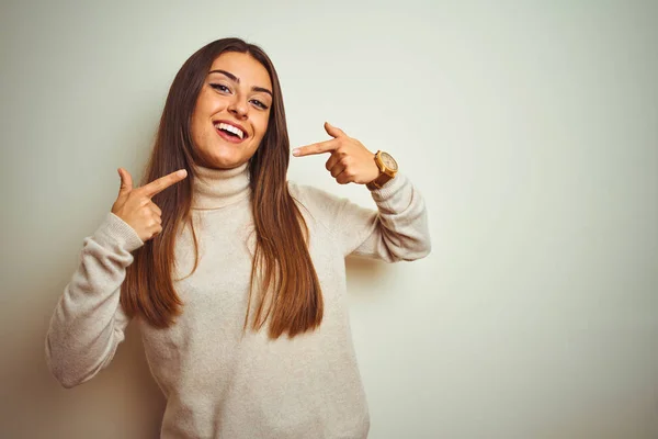 Young Beautiful Woman Wearing Winter Turtleneck Sweater Isolated White Background — Stock Photo, Image