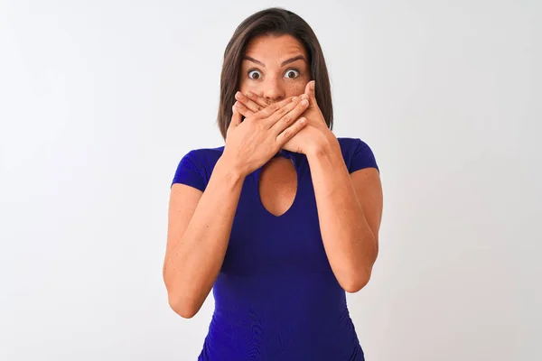 Jonge Mooie Vrouw Het Dragen Van Blauwe Elegante Shirt Staande — Stockfoto