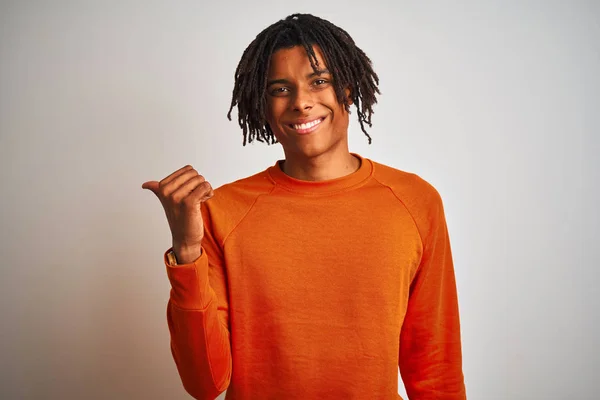 Afro American Man Dreadlocks Wearing Orange Sweater Isolated White Background — Stock Photo, Image