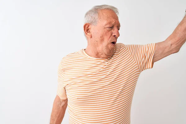 Homme Âgé Aux Cheveux Gris Portant Shirt Rayé Debout Sur — Photo