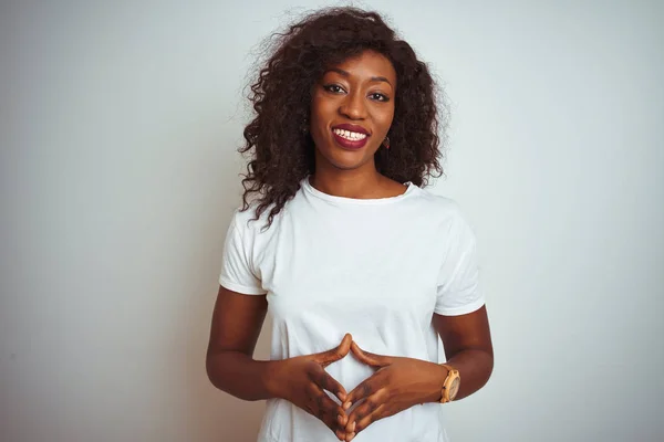 Jonge Afro Amerikaanse Vrouw Dragen Shirt Staande Geïsoleerde Witte Achtergrond — Stockfoto