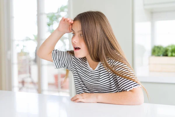 Beautiful Young Girl Kid Wearing Stripes Shirt Very Happy Smiling — Stock Photo, Image