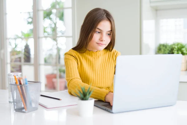 Beautiful Young Girl Studying School Using Computer Laptop Confident Expression — Stock Photo, Image