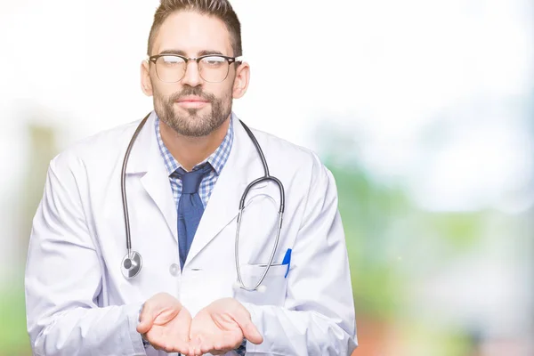 Handsome Young Doctor Man Isolated Background Smiling Hands Palms Together — Stock Photo, Image