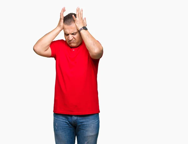 Middle Age Arab Man Isolated Background Suffering Headache Desperate Stressed — Stock Photo, Image