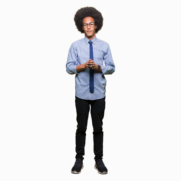 Jovem Homem Negócios Afro Americano Com Cabelo Afro Vestindo Óculos — Fotografia de Stock