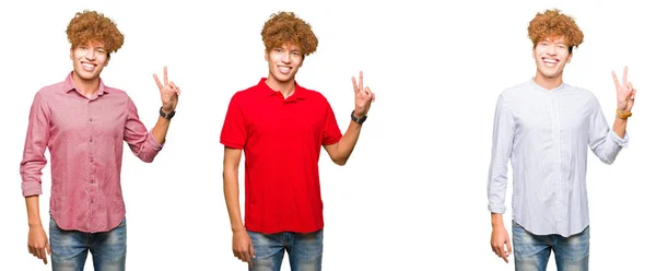 Collage Jóvenes Hombres Negocios Con Pelo Rizado Sobre Fondo Blanco — Foto de Stock