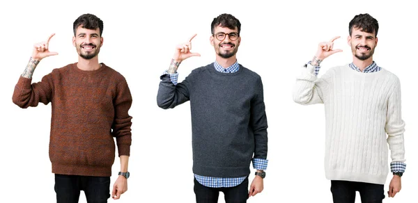 Collage Eines Jungen Mannes Der Einen Pullover Über Isoliertem Hintergrund — Stockfoto