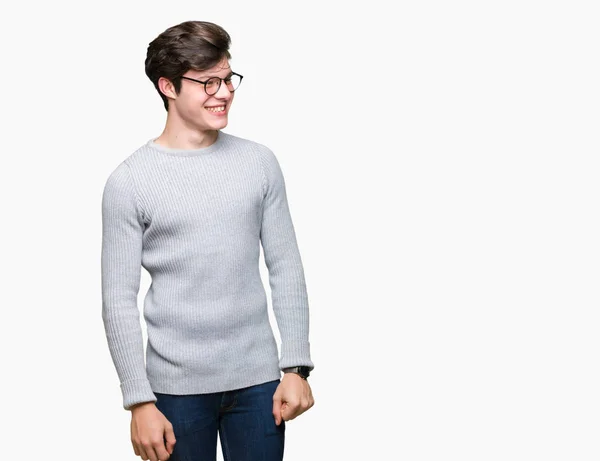 Young Handsome Man Wearing Glasses Isolated Background Looking Away Side — Stock Photo, Image