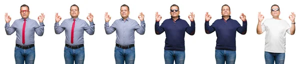Composición Hombre Árabe Mediana Edad Sobre Fondo Aislado Relajarse Sonreír —  Fotos de Stock