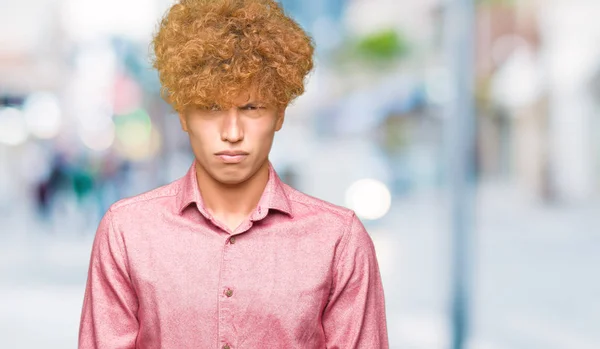 Jonge Knappe Zakenman Met Afro Haar Scepticus Nerveus Fronsen Boos — Stockfoto