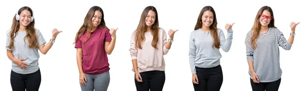 Collage Hermosa Joven Sobre Fondo Aislado Sonriendo Con Cara Feliz —  Fotos de Stock