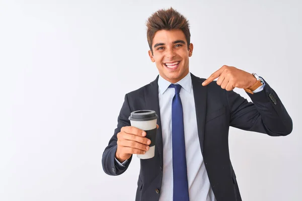 Giovane Bell Uomo Affari Che Indossa Tuta Che Tiene Caffè — Foto Stock