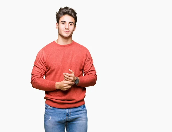 Young Handsome Man Isolated Background Hands Together Fingers Crossed Smiling — Stock Photo, Image