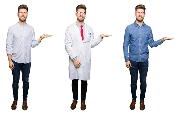 Collage Eines Gut Aussehenden Jungen Professionellen Mannes Auf Weißem Isoliertem — Stockfoto