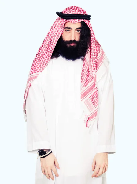 Homme Affaires Arabe Aux Cheveux Longs Portant Écharpe Keffiyeh Traditionnelle — Photo